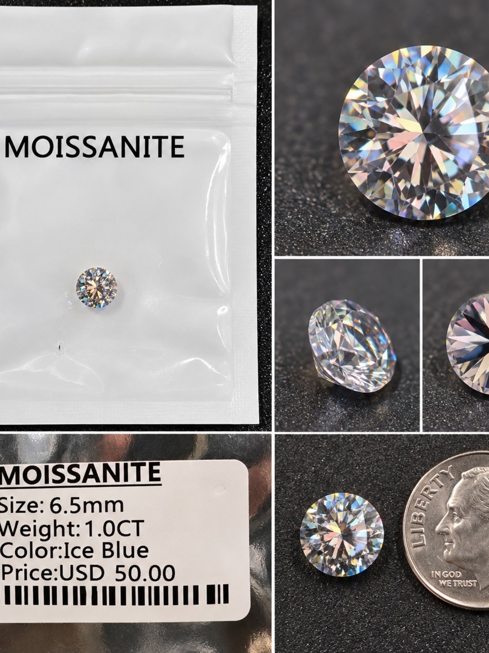 Ice Blue Round Cut Stone - 6.5mm, 1.0 CT